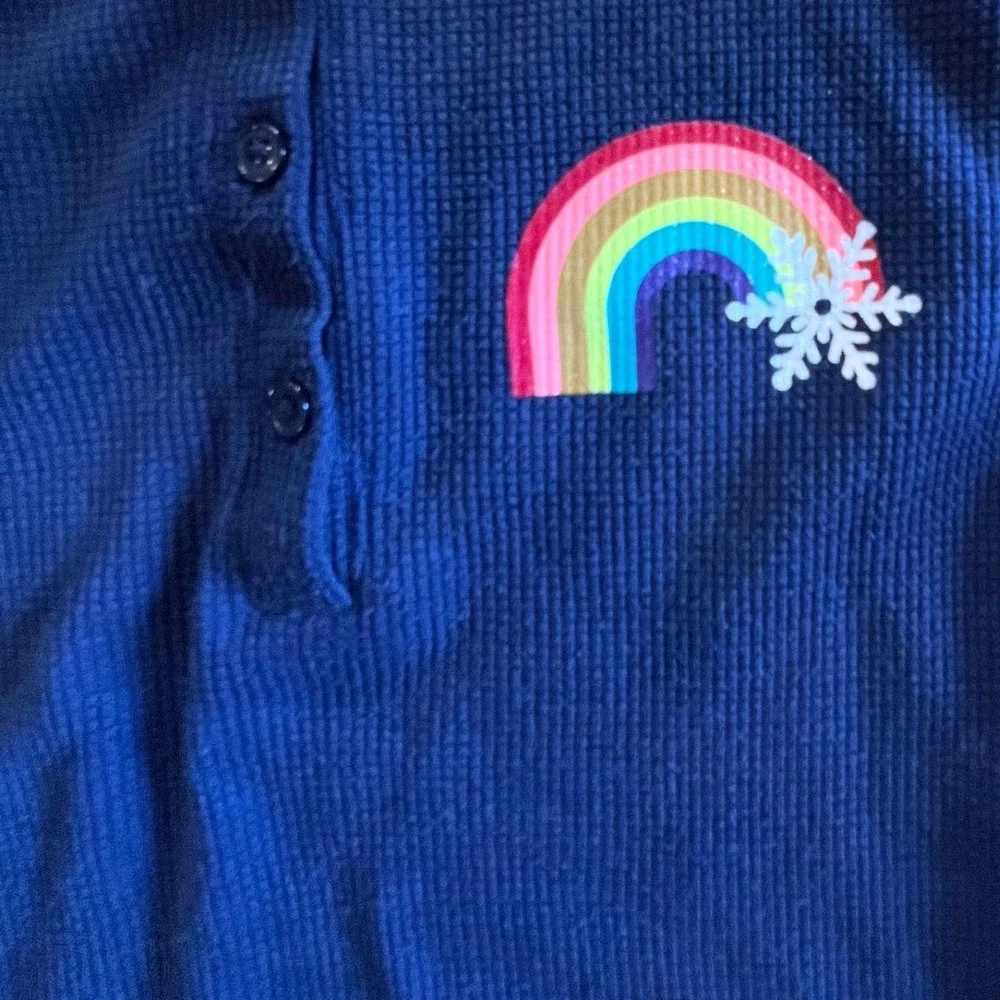 Cat Jack Navy Blue Long Sleeve Thermal Rainbow Snowflake Shirt Kids Large 10 12